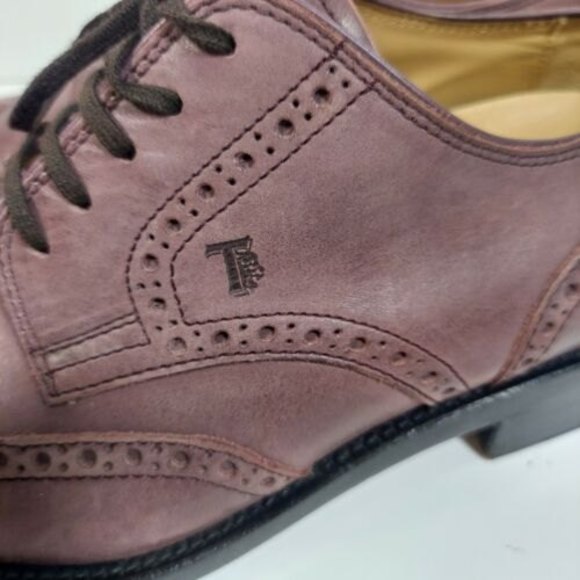 TOD'S MEN LEATHER Derby lace up SHOES 6.5 long wing tip oxford dress shoes casua - Picture 5 of 11